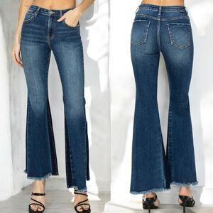 RISEN High Rise Side Shadow Seam Detail Slit Flare Jeans NWT